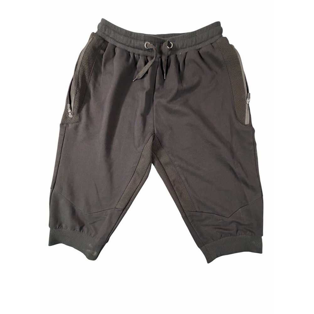 Men's Black Athletic‎ Capri Shorts Size 34 Zip Pockets Mesh Drawstring Stretch